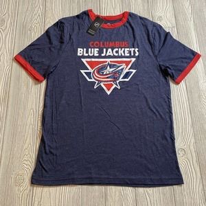 NHL Columbus Blue Jackets Logo Ringer Tee Men’s M Blue Soft Hockey CBJ NWT